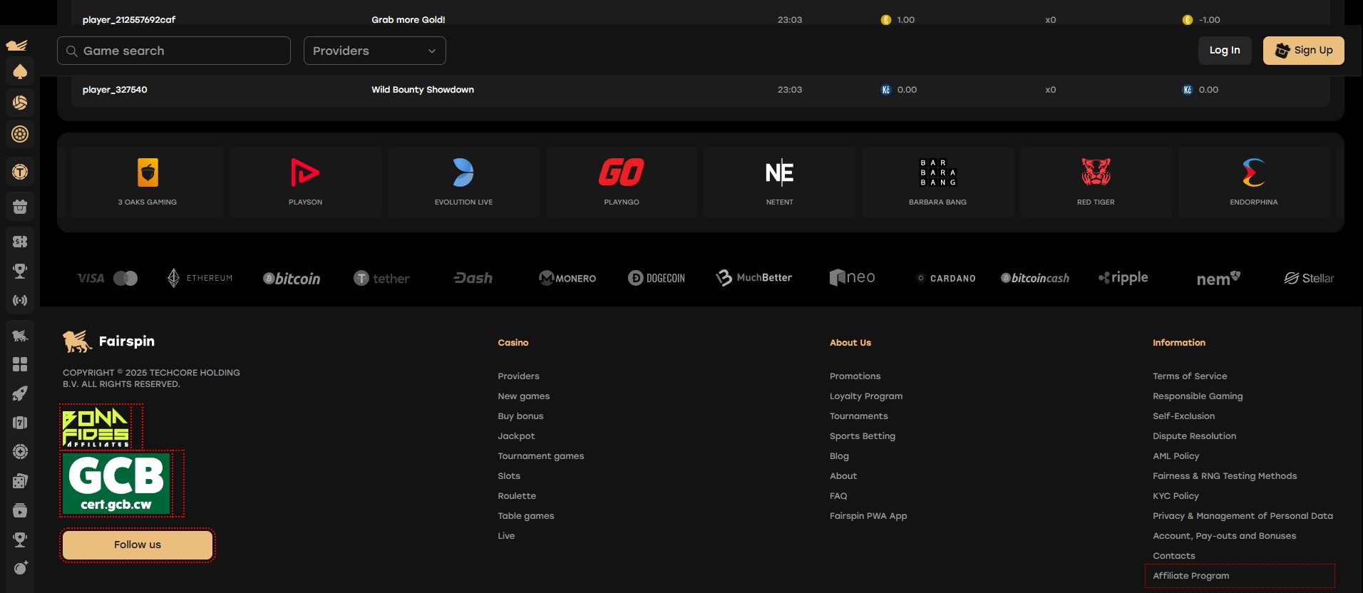 fairspin-crypto-casino-homepage